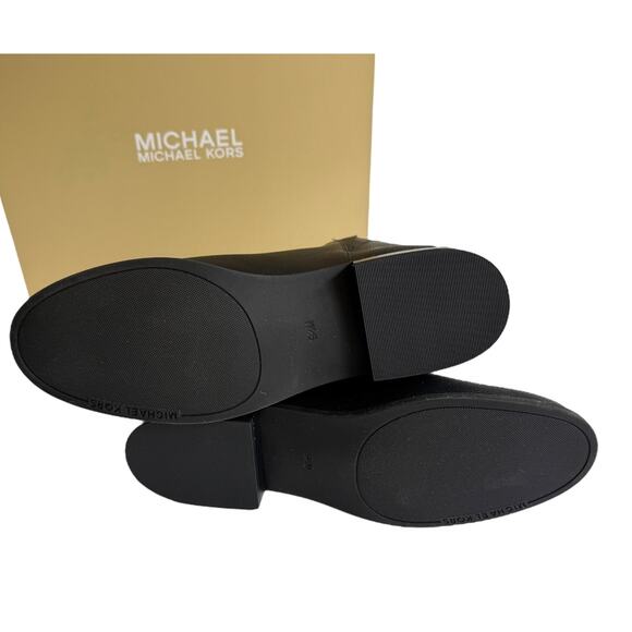 NEW Michael Kors BRITT ANKLE BOOT Womens 9.5 Black Bootie Gold Zip Flat Shoe Box - Picture 9 of 14